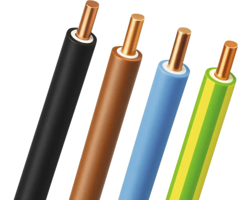 Elektriciteitskabels met meerdere aders in zwart, bruin, blauw en groen-geel