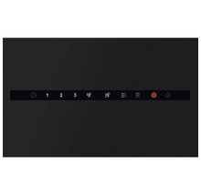 Bedieningspaneel van een afzuigkap met diverse symbolen en cijfers voor de bediening