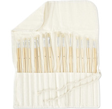 Penselenset in een lichte stoffen tas, geordend op nummer