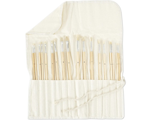 Penselenset in een lichte stoffen tas, geordend op nummer