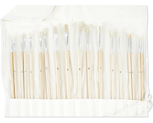 Penselenset met verschillende maten in een stoffen etui