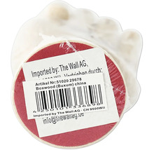 Onderzetter van buxus met etiket