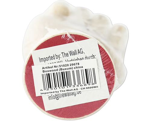 Onderzetter van buxus met etiket