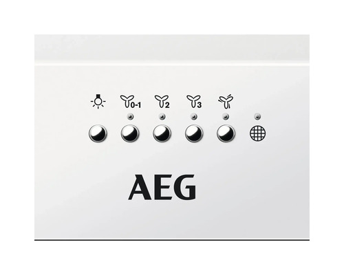 AEG logo en bedieningselementen van een afzuigkap