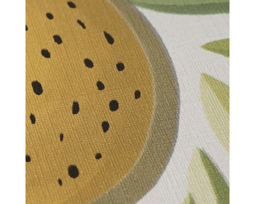 Close-up van een textielpatroon met fruitmotieven