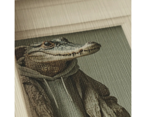 Decoratieve afbeelding van een alligator met een hoodie