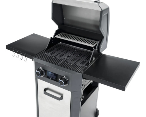 Gasbarbecue met twee zijplanken en open deksel