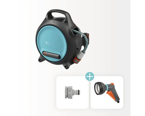 Gardena wandslangenbox met tuinslang, koppeling en spuitmond