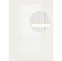 Wit draadgordijn met detailopname van de draadstructuur en meetschaal