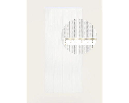 Wit draadgordijn met detailopname van de draadstructuur en meetschaal