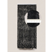 Zwart draadgordijn met detailaanzicht van de draden