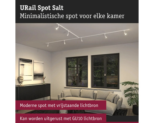 URail Spot Salt railsysteem met meerdere spots in de woonkamer