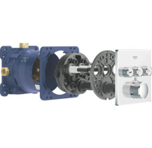 Explosietekening van een Grohe inbouwthermostaatkraan voor douche en bad.