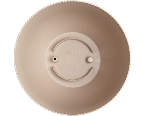 Binnenaanzicht van een kunststof bloempot met Elho logo