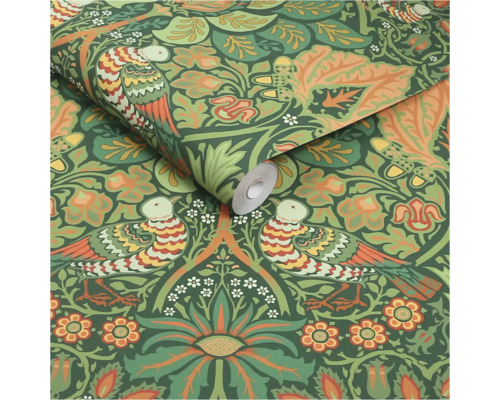 Behang met vogel- en bloemmotief