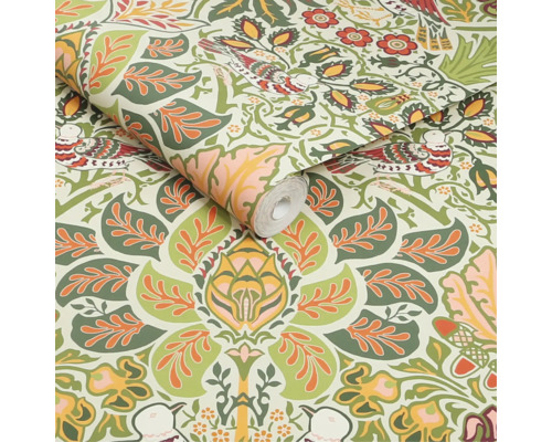 Rol behang met bloemmotieven en vogelmotieven