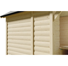 Detail van een houten wandconstructie met blokhutprofiel