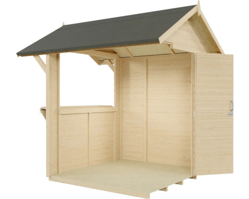 Open houten tuinpaviljoen met dak en deur