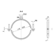 Technische tekening van een buisbeugel met afmetingen