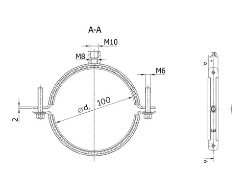 Technische tekening van een buisbeugel met afmetingen
