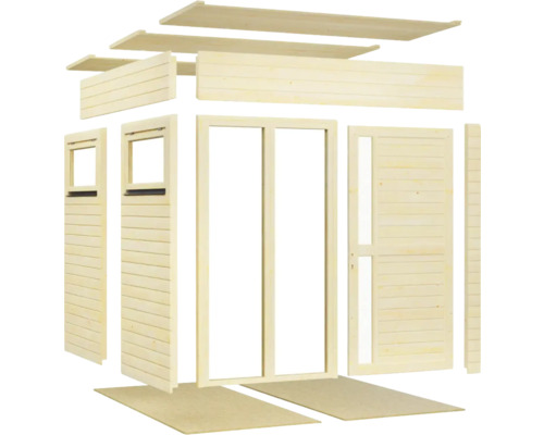 Onderdelen van een houten tuinhuis