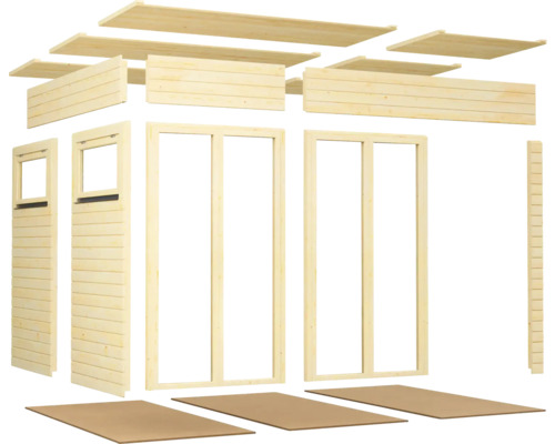 Onderdelen van een houten tuinhuis