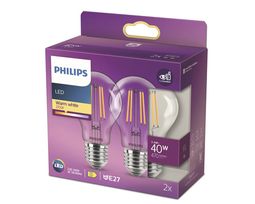 Philips LED lamp, 2 stuks, warm wit, 2700 Kelvin, E27 fitting