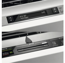 Close-up van het bedieningspaneel van een vaatwasser met display en programmakeuze