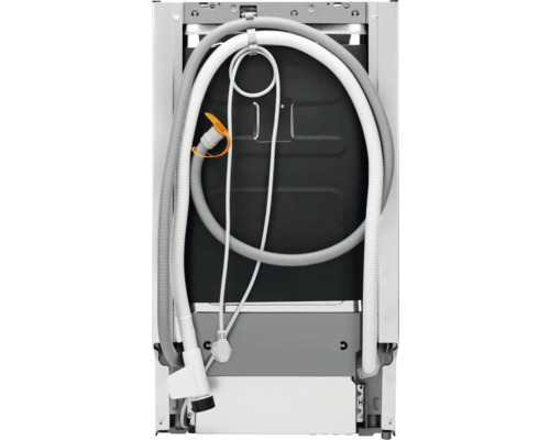 Achteraanzicht van een vaatwasser met slangen en kabels