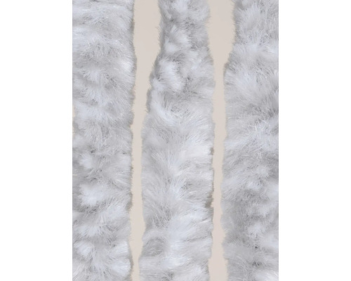 Detailopname van drie witte lametta slingers