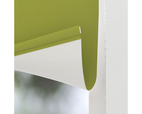 Groene rolgordijnen voor lichtregeling en privacybescherming.