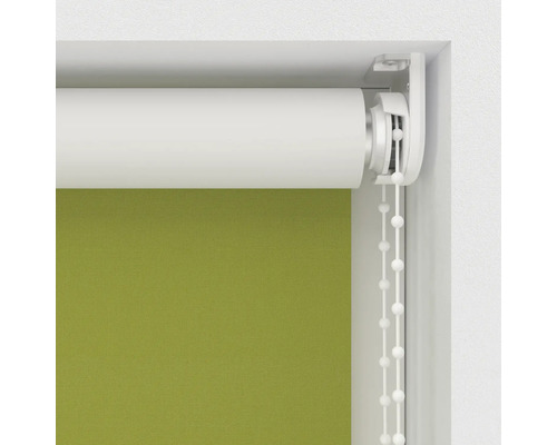 Groene rolgordijnen met kettingbediening in detail