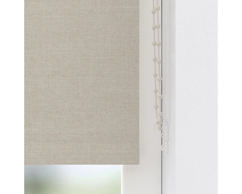 Textiel rolgordijn aan het raam met kettingbediening