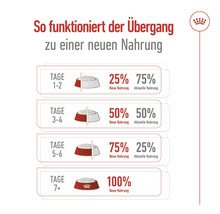 Diagram overstappen op nieuwe dierenvoeding in dagen en percentages