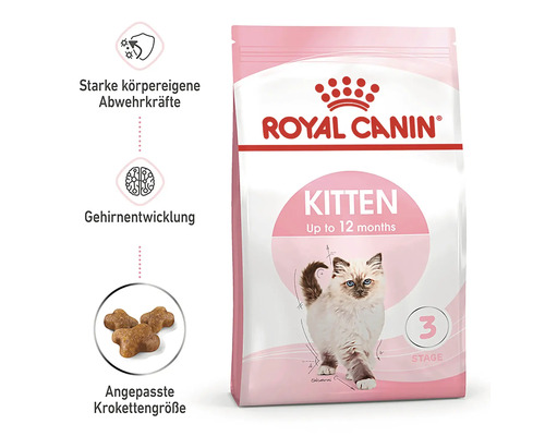 Royal Canin Logo. Verpakking kattenvoer voor kittens tot 12 maanden.