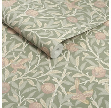 Behang met vogel-, bladeren- en granaatappelmotief