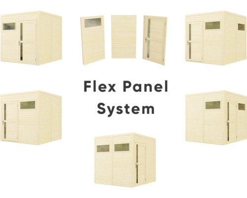 Flex Panel System tuinhuis van hout met raam en deur