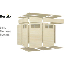 Bertilo Logo. Afbeelding van een tuinhuis in eenvoudig elementsysteem.