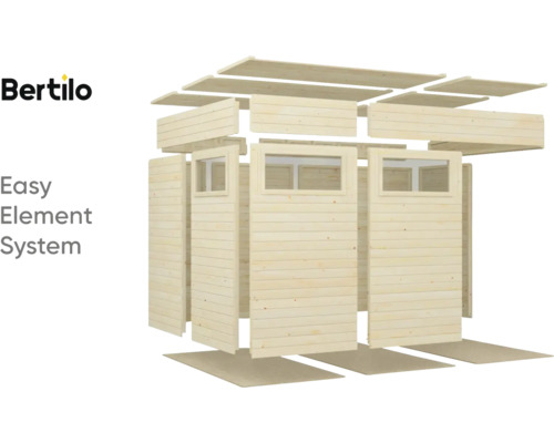 Bertilo Logo. Afbeelding van een tuinhuis in eenvoudig elementsysteem.