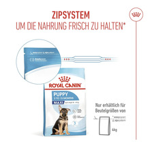 Royal Canin Logo. Verpakking voor puppyvoer met ritssluiting voor maximale rashonden van 2 tot 15 maanden