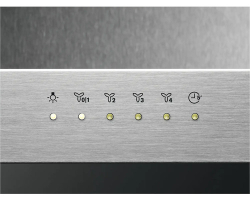 Bedieningspaneel van een afzuigkap met verlichting, ventilatorsnelheden en timerfunctie