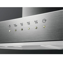 Bedieningspaneel van een afzuigkap met verlichting, snelheidsstanden en timerfunctie