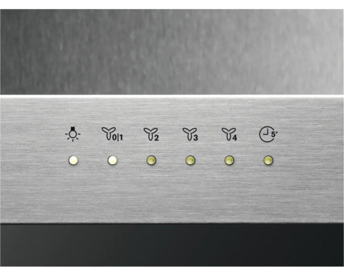 Bedieningspaneel van een afzuigkap met verlichting, ventilatorsnelheden en timerfunctie