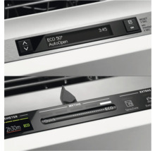 Close-up van de bedieningselementen van een vaatwasser met digitaal display