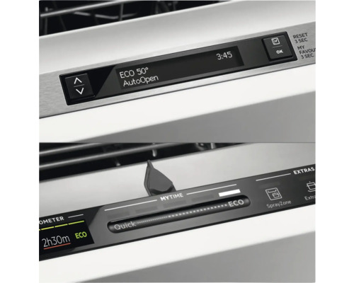 Close-up van de bedieningselementen van een vaatwasser met digitaal display