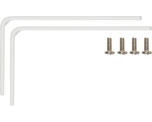 Twee witte hoekprofielen en vier schroeven