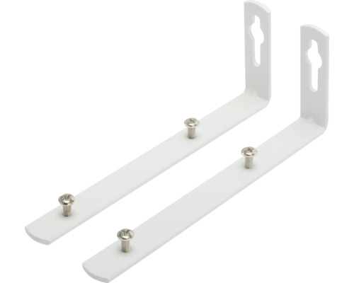 Twee witte hoekbeugels met schroeven
