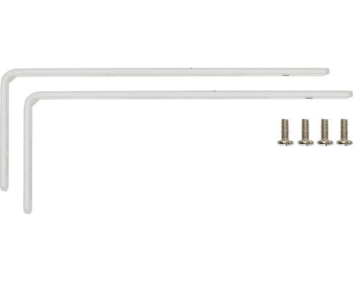 Twee metalen plankdragers met vier schroeven