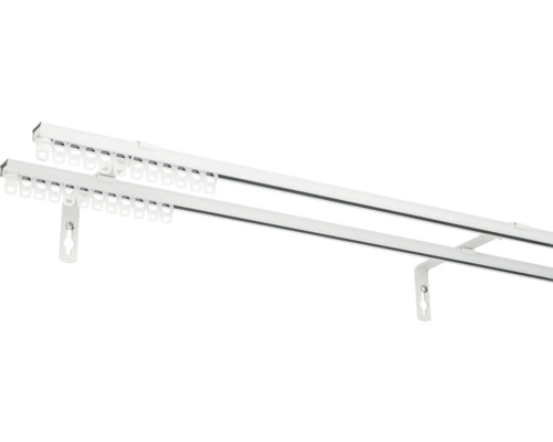 Dubbele gordijnrail met accessoires voor het bevestigen van gordijnen