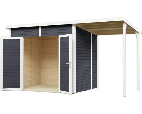 Tuinhuis met dubbele deur en afdak